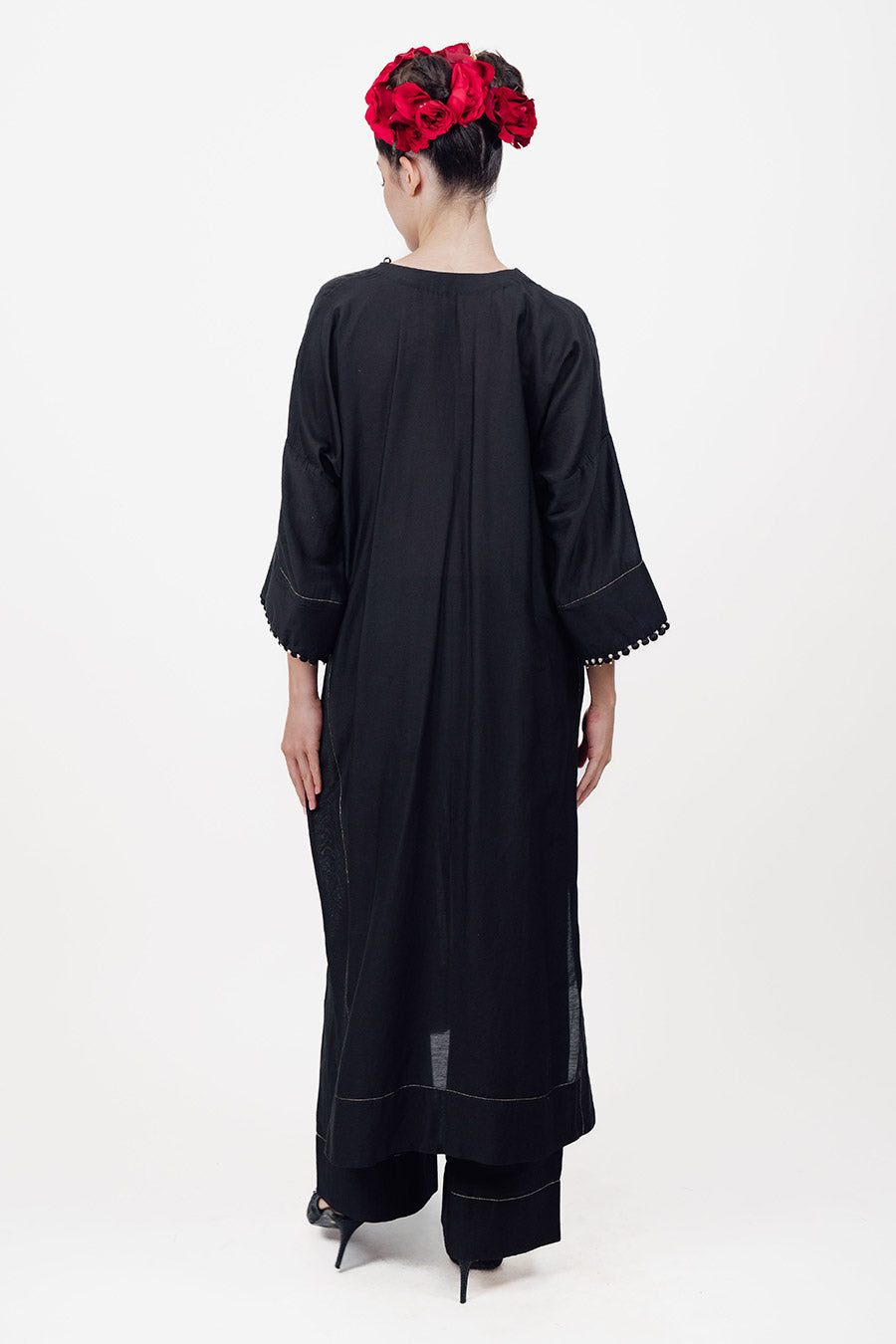 Sitaara Black Cotton Silk Kaftan Co-Ord Set