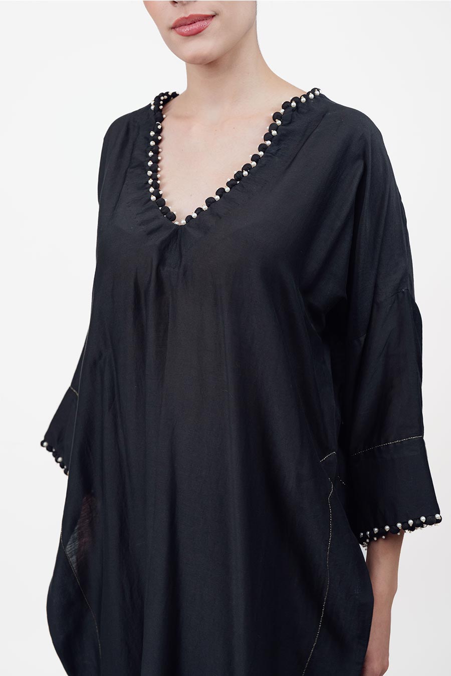 Sitaara Black Cotton Silk Kaftan Co-Ord Set