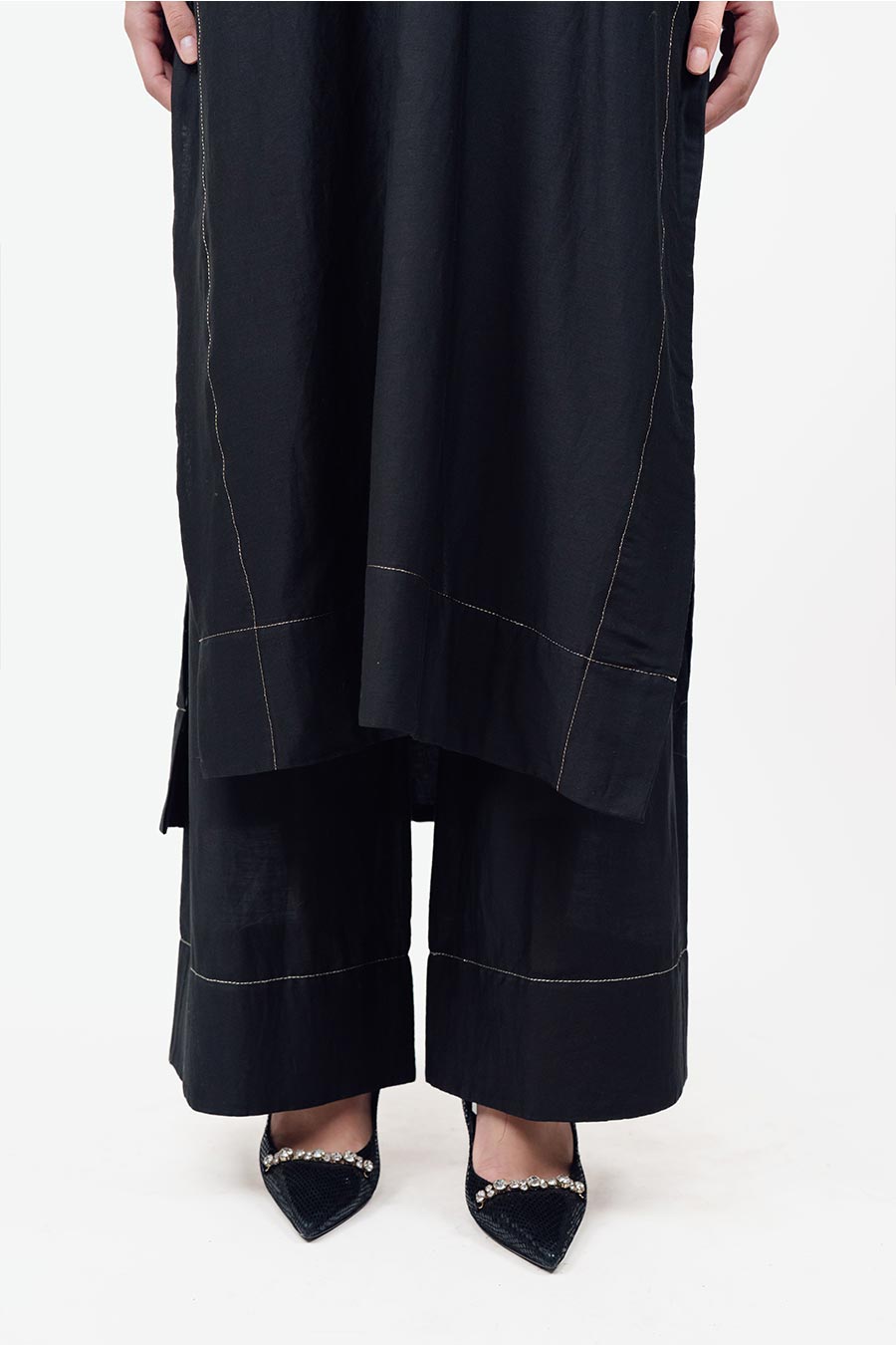 Sitaara Black Cotton Silk Kaftan Co-Ord Set