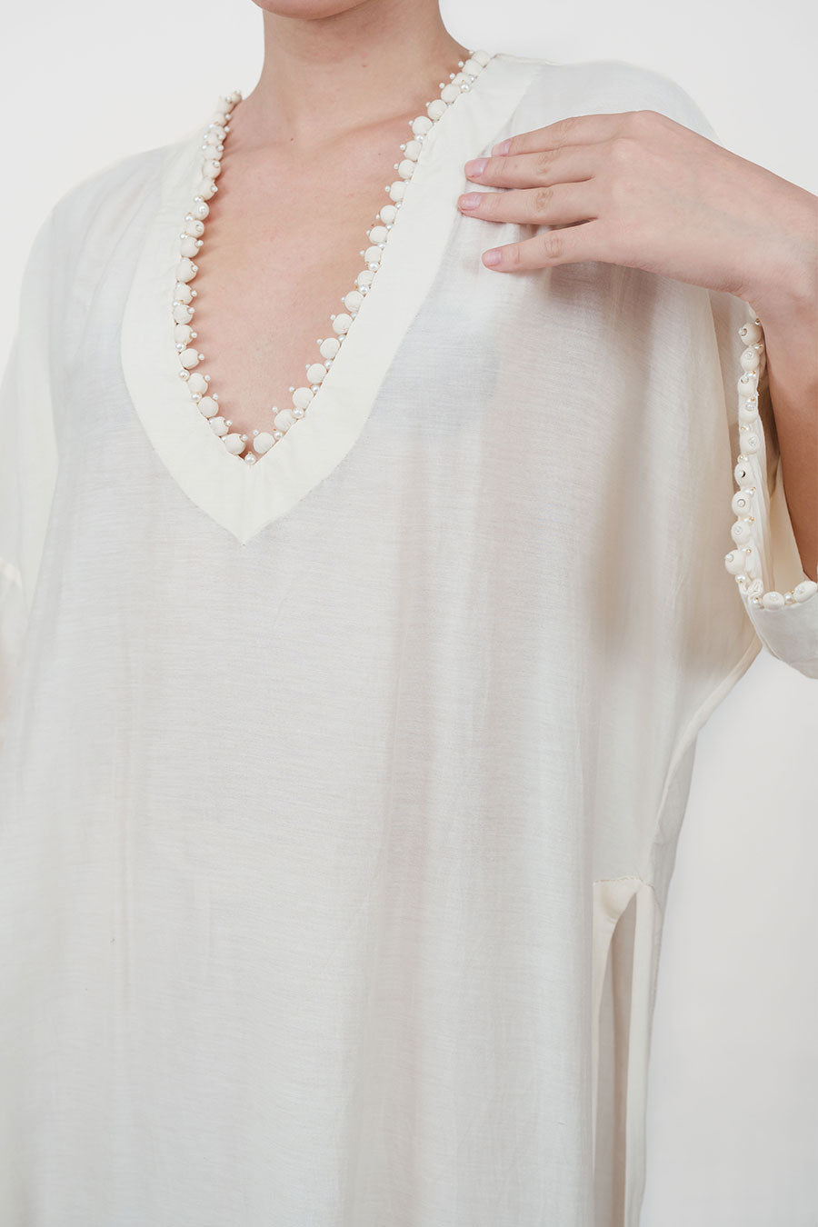 Sitaara Ivory Cotton Silk Kaftan Co-Ord Set