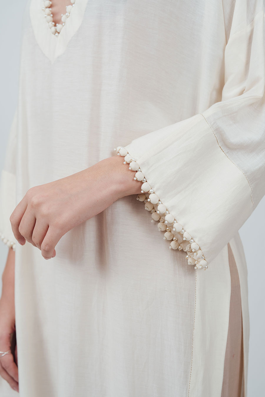 Sitaara Ivory Cotton Silk Kaftan Co-Ord Set