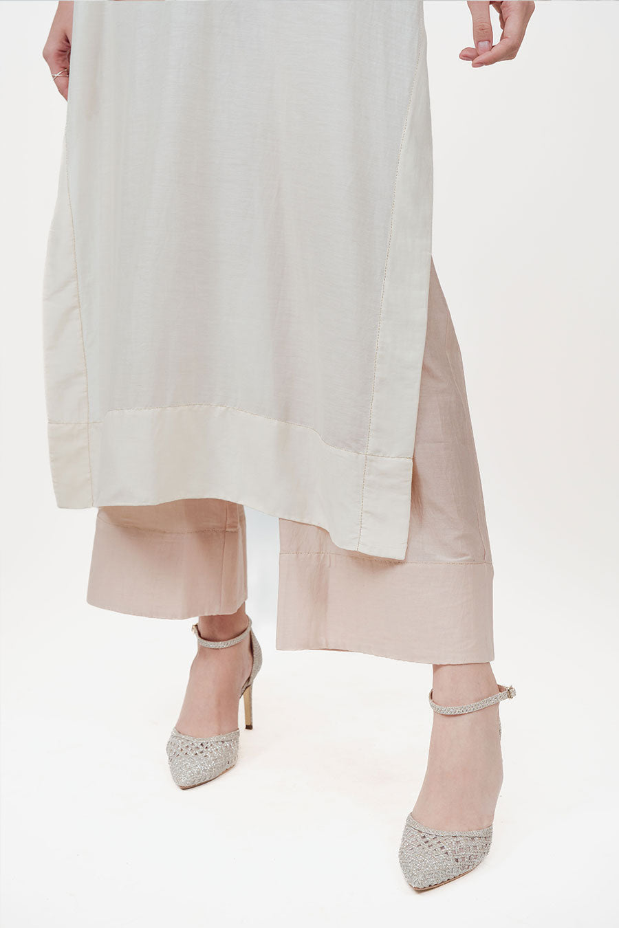 Sitaara Ivory Cotton Silk Kaftan Co-Ord Set