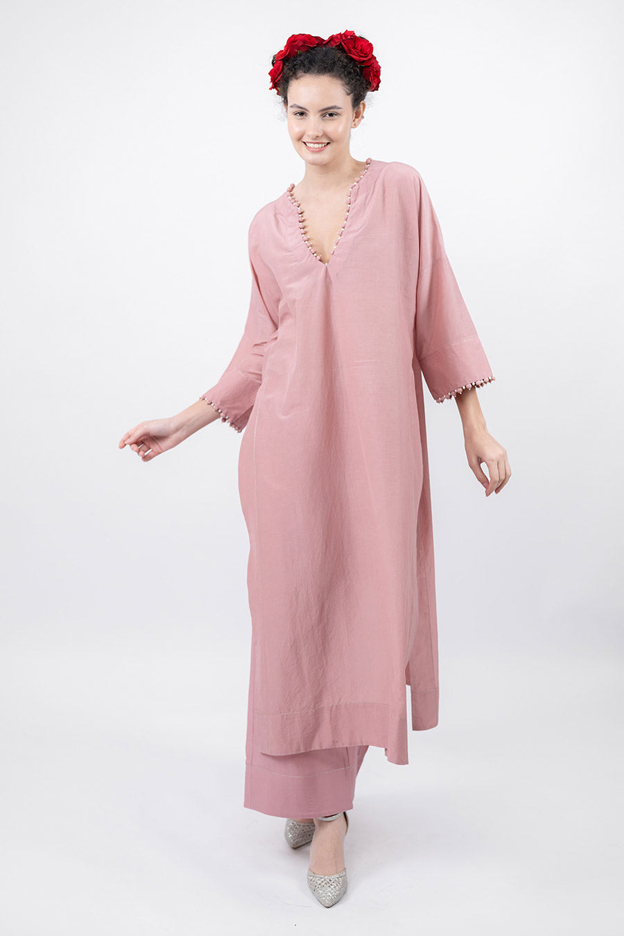 Sitaara Rose Cotton Silk Kaftan Co-Ord Set