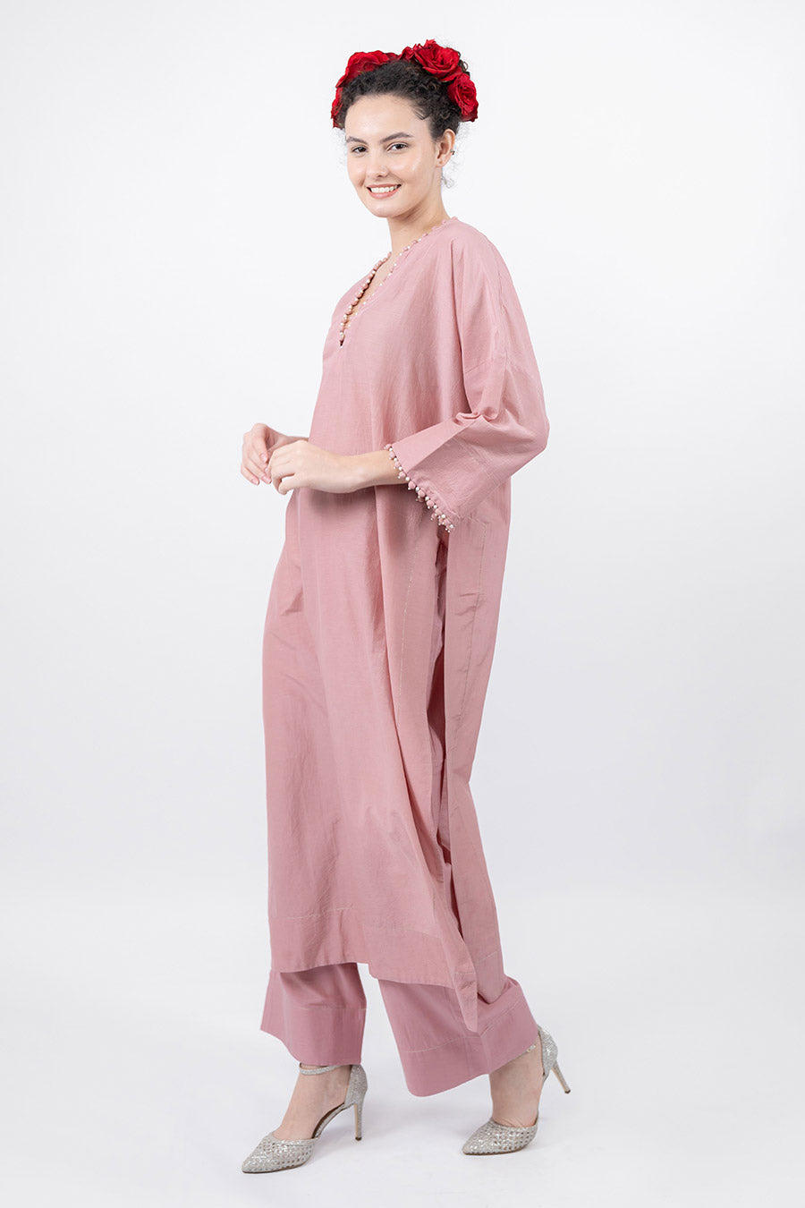 Sitaara Rose Cotton Silk Kaftan Co-Ord Set