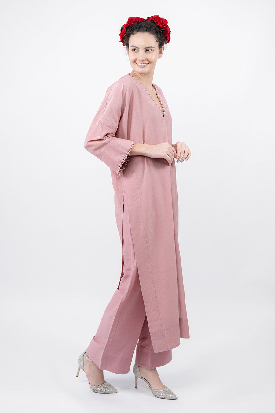 Sitaara Rose Cotton Silk Kaftan Co-Ord Set