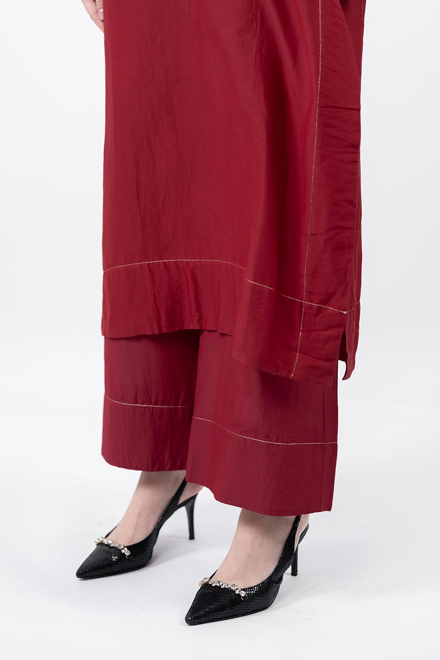 Sitaara Maroon Cotton Silk Kaftan Co-Ord Set