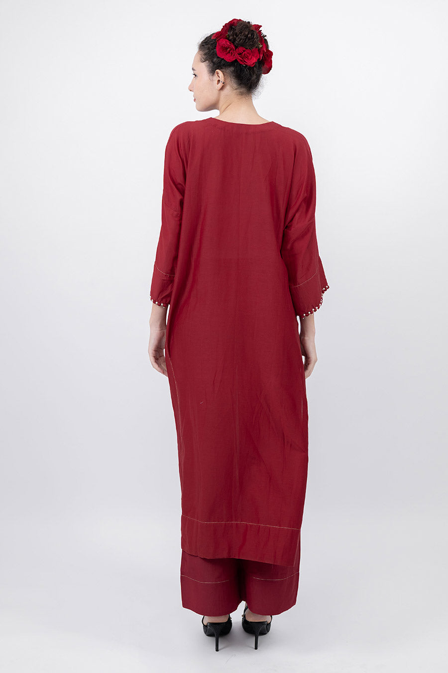 Sitaara Maroon Cotton Silk Kaftan Co-Ord Set