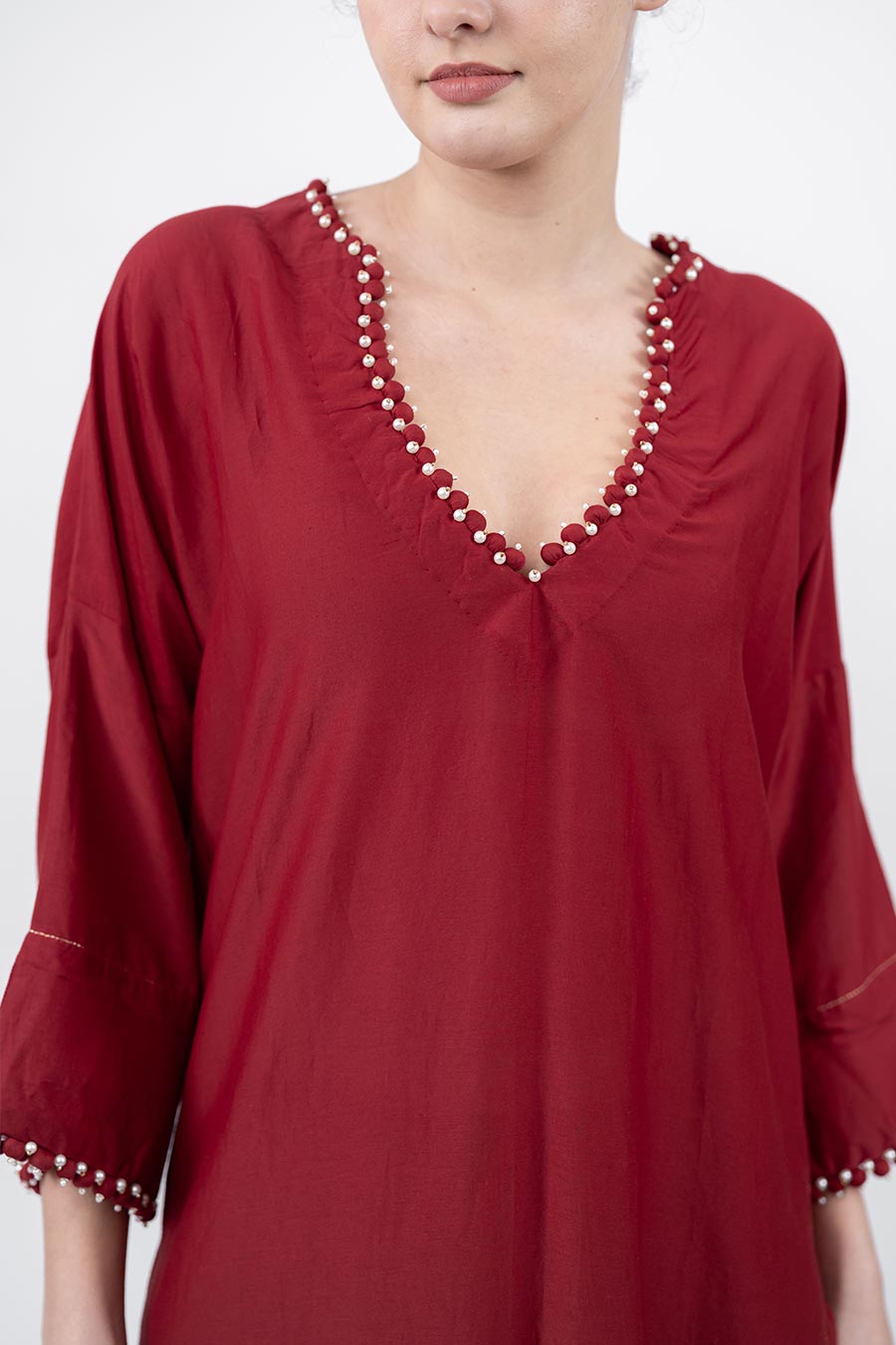 Sitaara Maroon Cotton Silk Kaftan Co-Ord Set