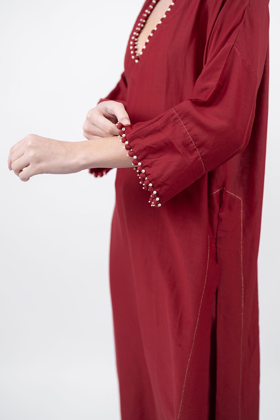 Sitaara Maroon Cotton Silk Kaftan Co-Ord Set