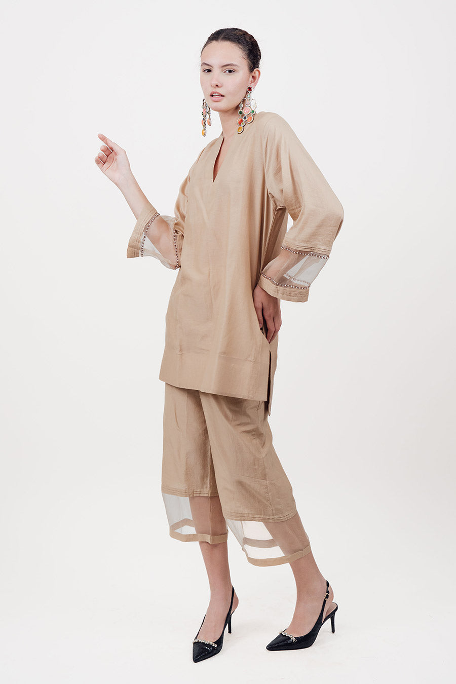 Virasat Beige Cotton Silk Embroidered Co-Ord Set