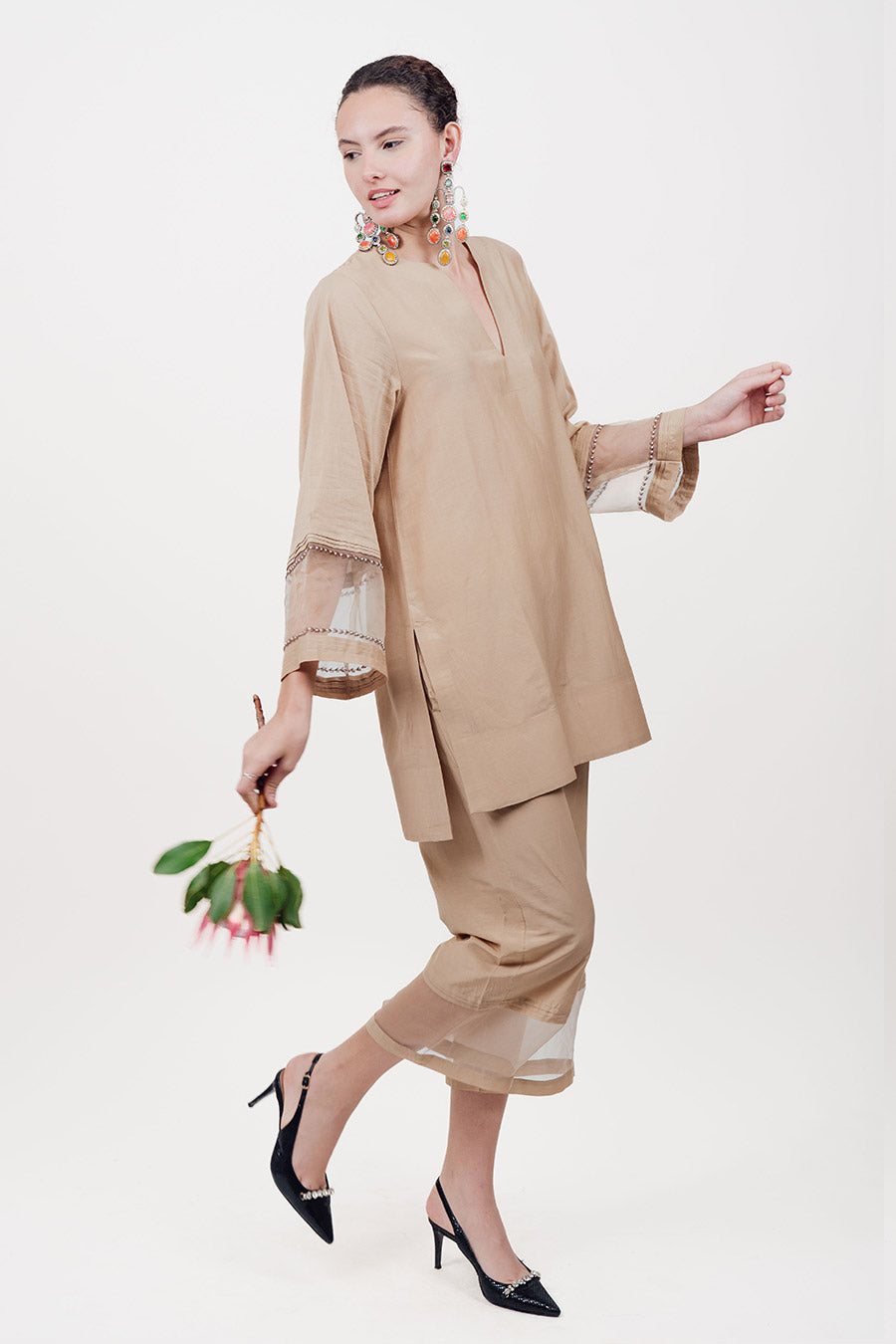 Virasat Beige Cotton Silk Embroidered Co-Ord Set