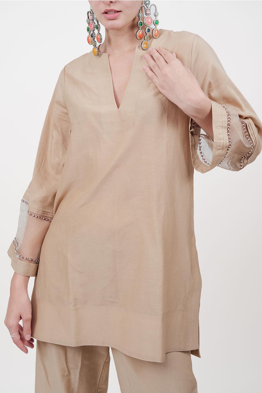 Virasat Beige Cotton Silk Embroidered Co-Ord Set