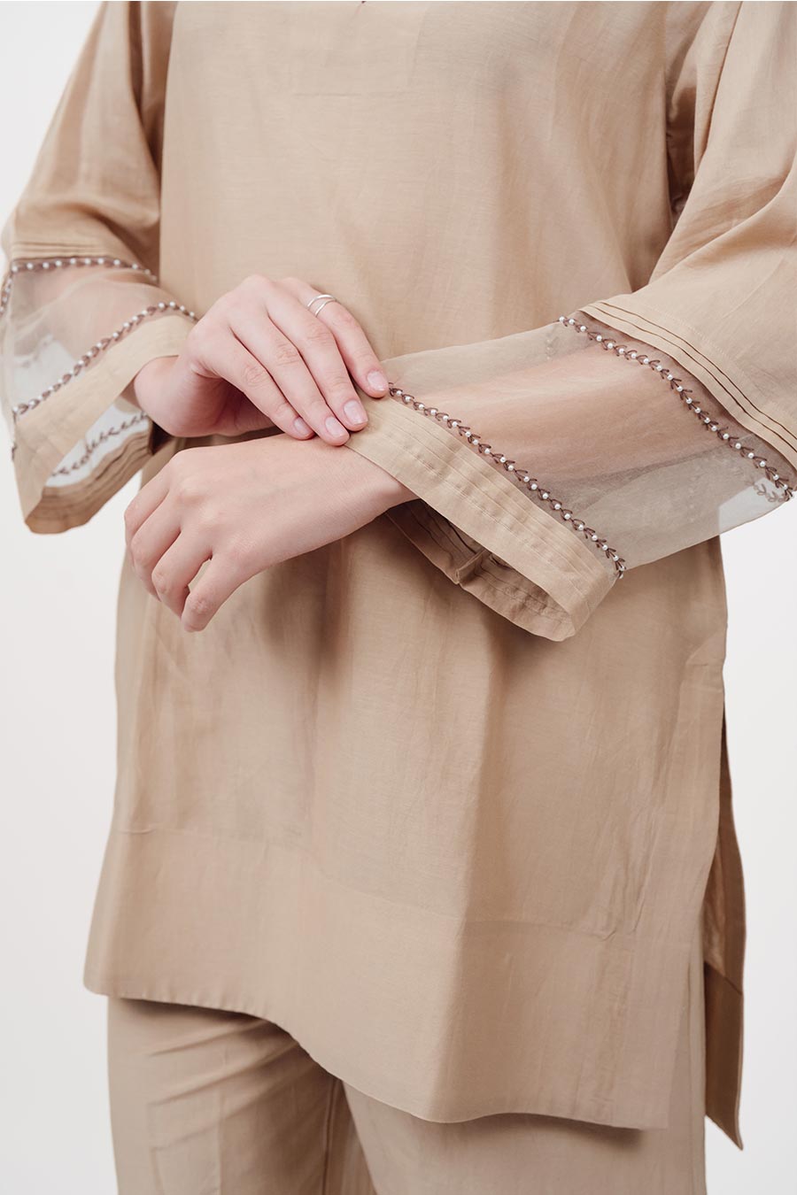 Virasat Beige Cotton Silk Embroidered Co-Ord Set