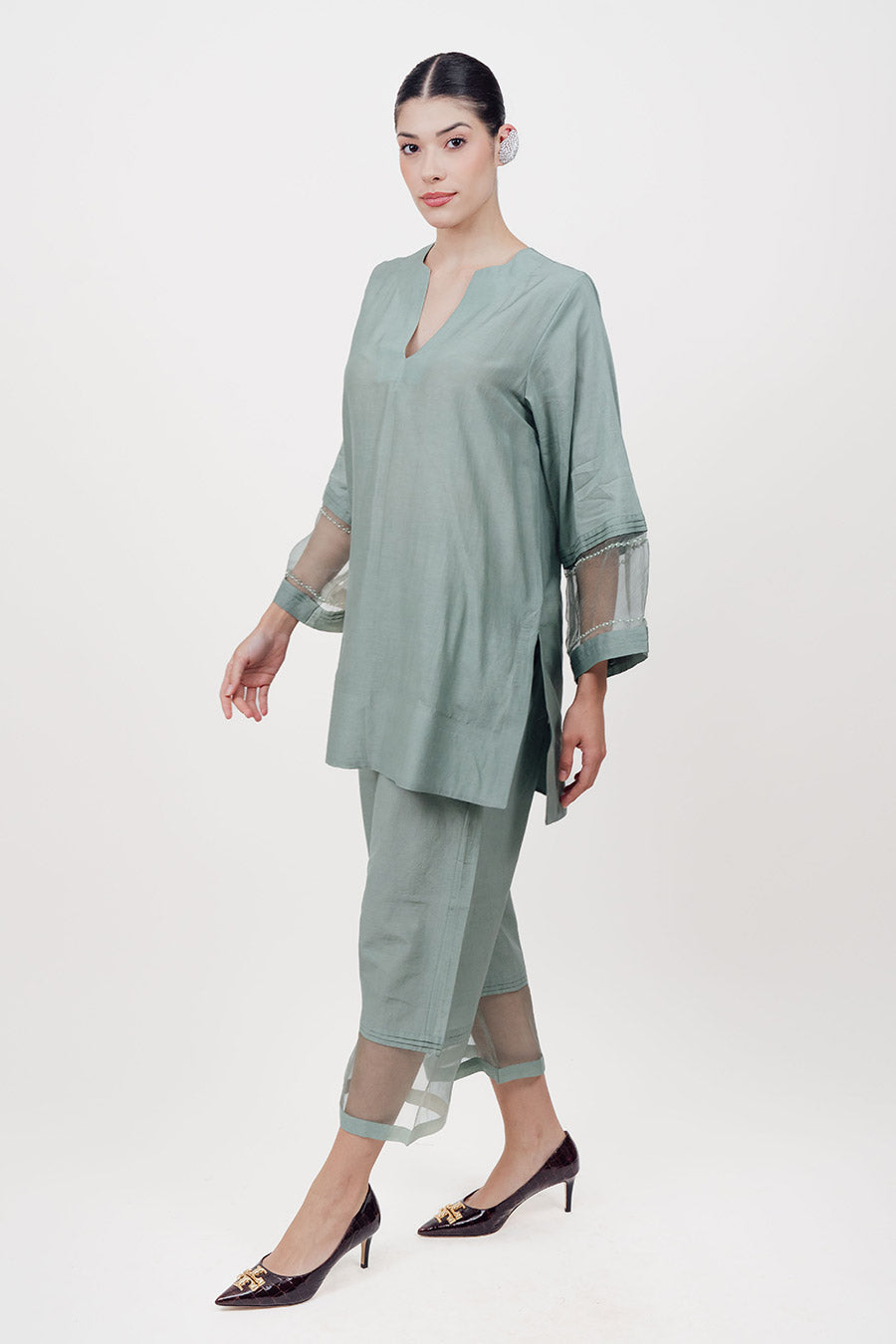 Virasat Blue Cotton Silk Embroidered Co-Ord Set