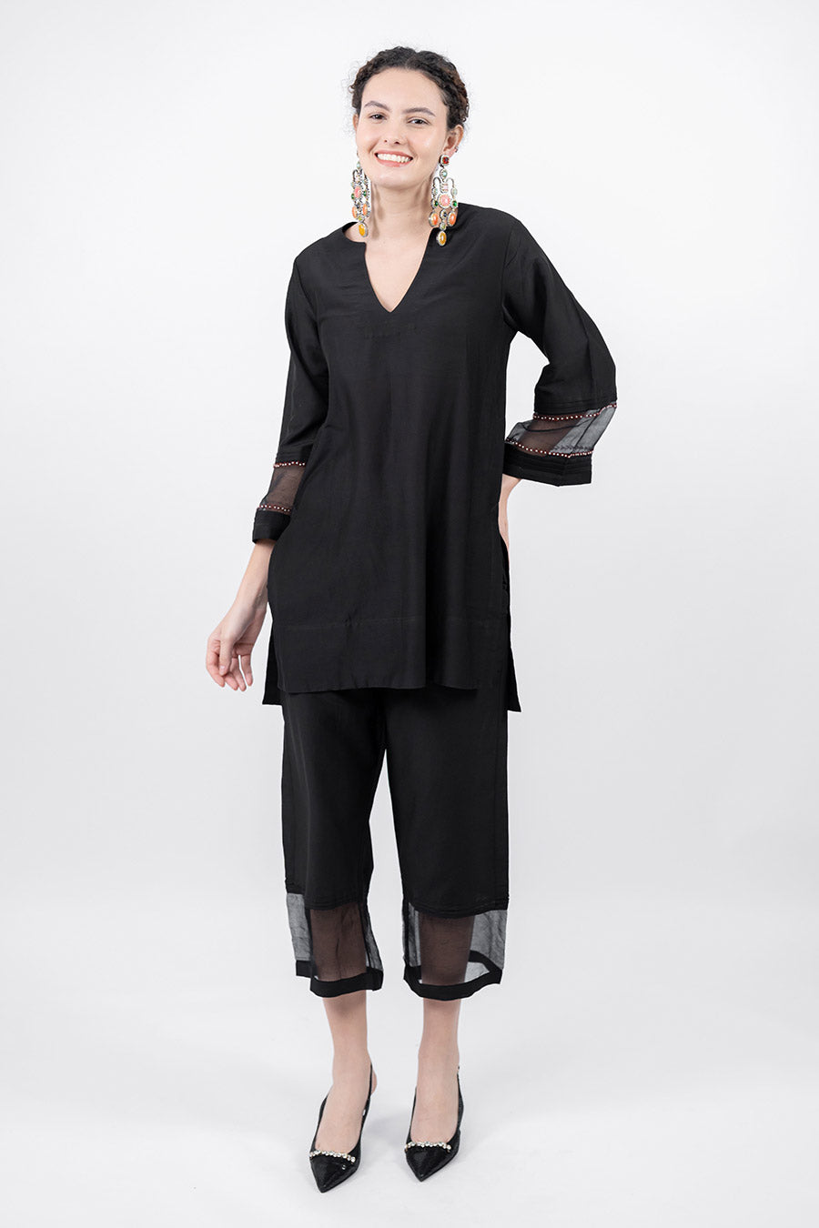 Virasat Black Cotton Silk Embroidered Co-Ord Set