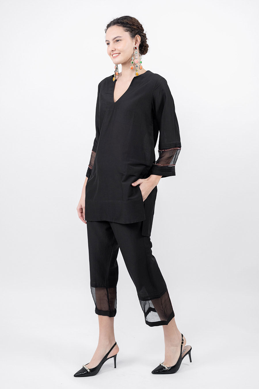 Virasat Black Cotton Silk Embroidered Co-Ord Set