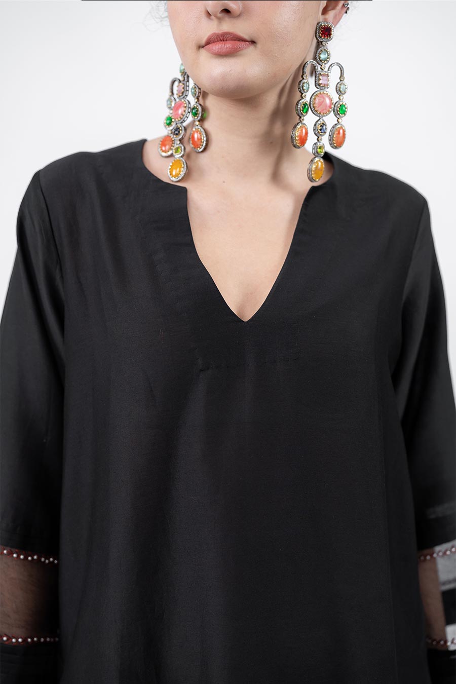 Virasat Black Cotton Silk Embroidered Co-Ord Set