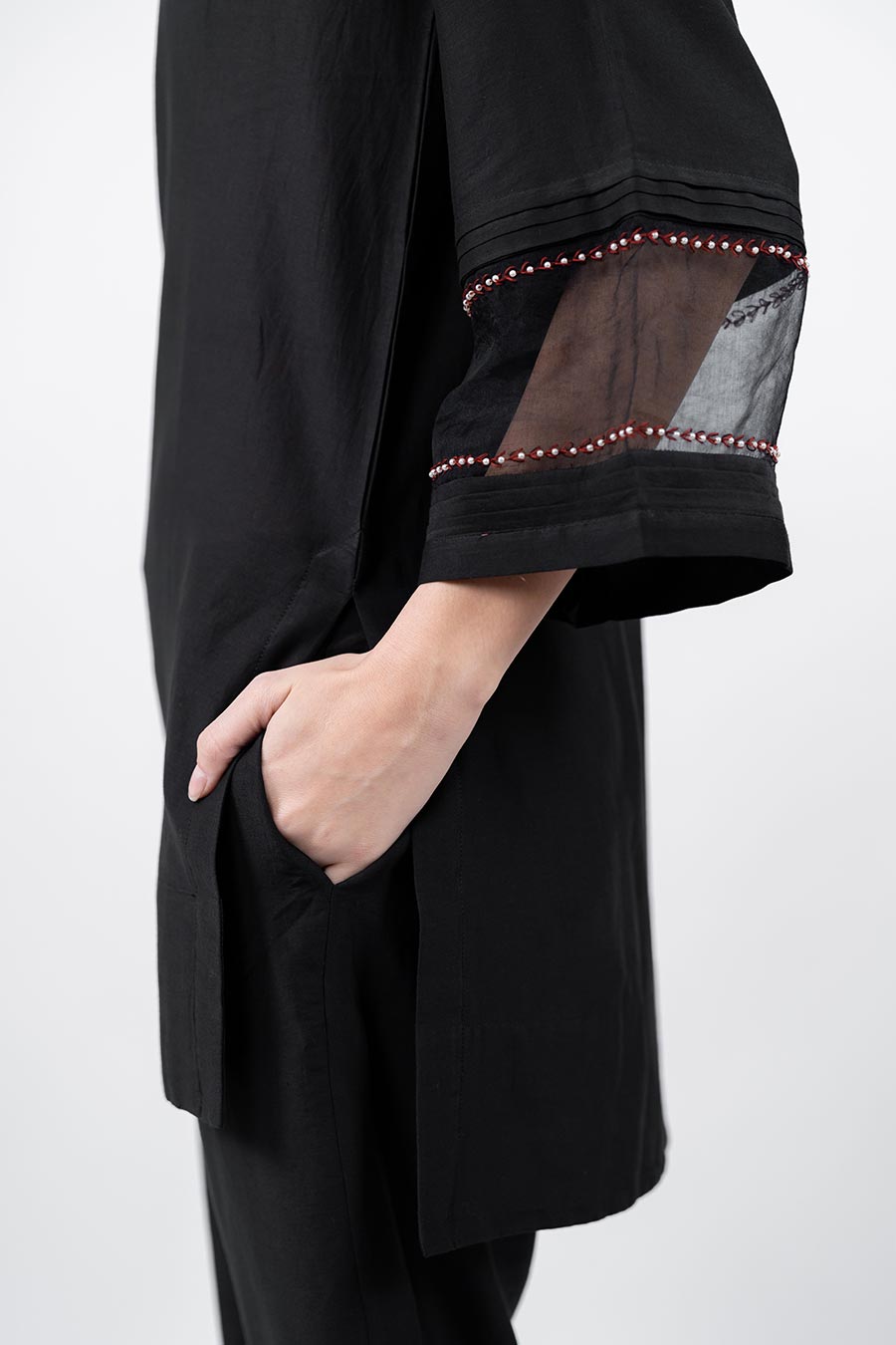 Virasat Black Cotton Silk Embroidered Co-Ord Set