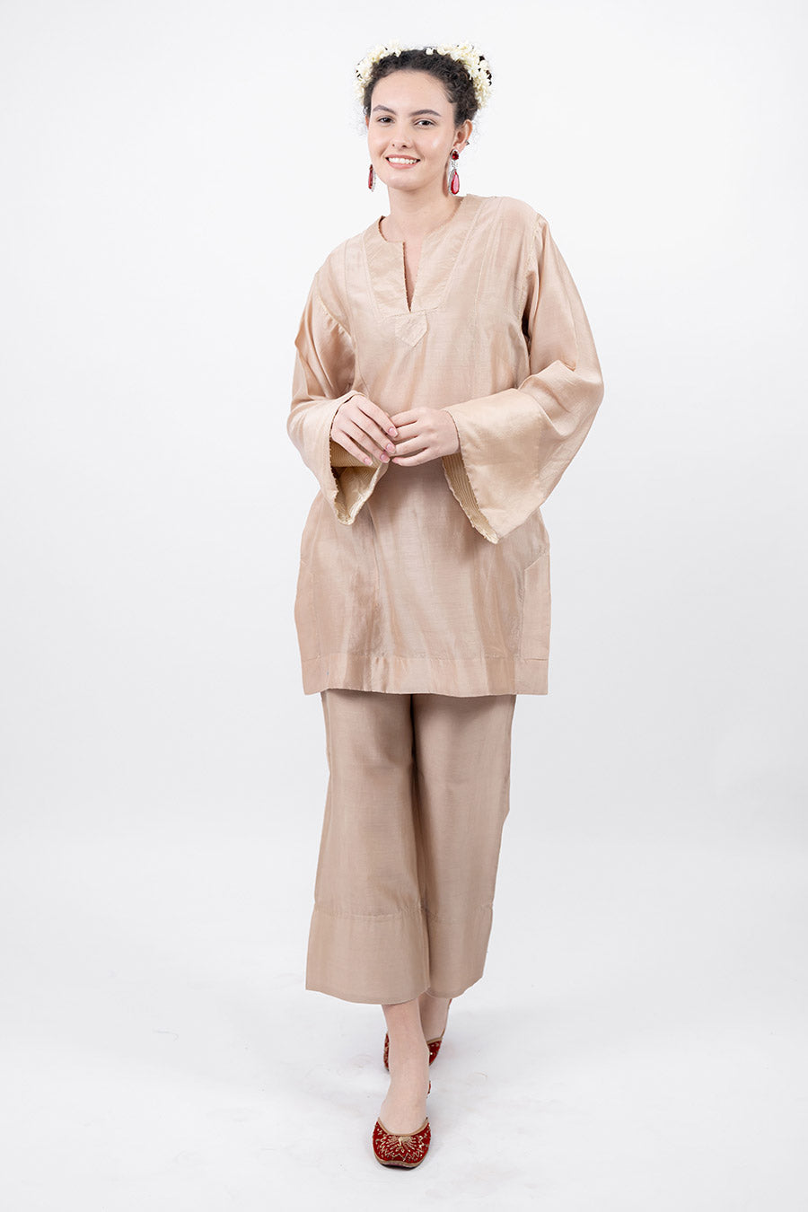 Lumira Beige Chanderi Co-Ord Set