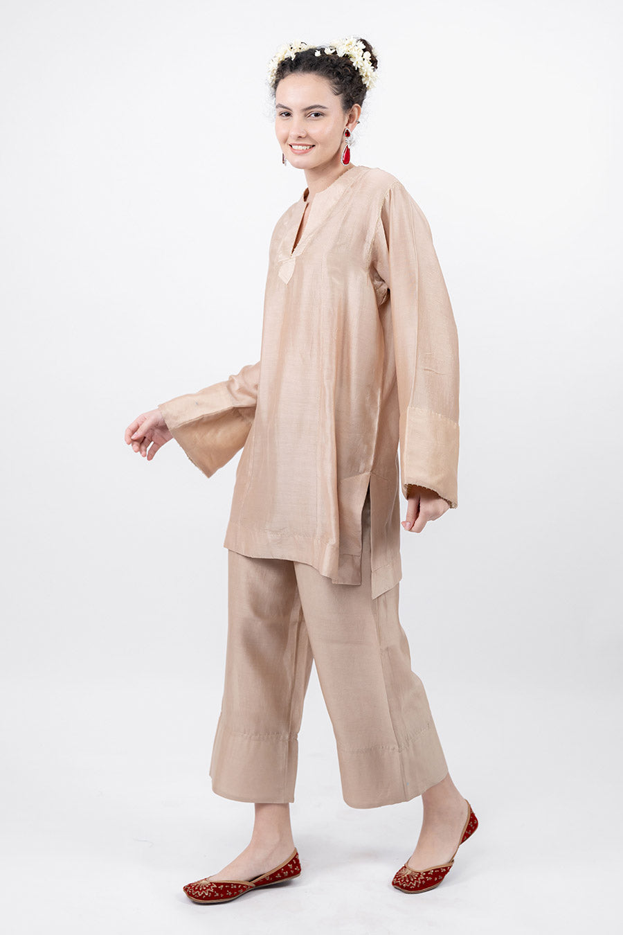 Lumira Beige Chanderi Co-Ord Set