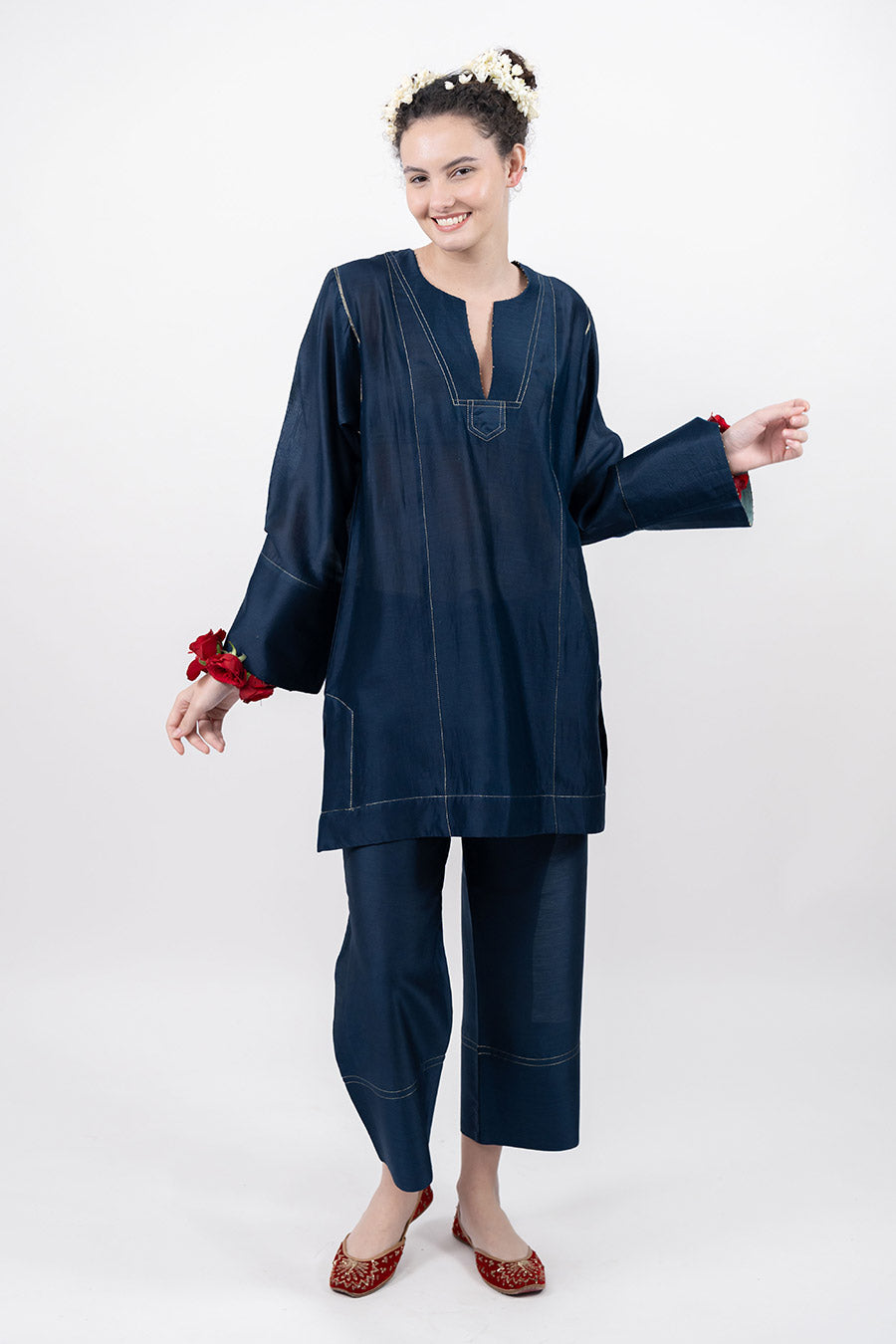 Lumira Navy Blue Chanderi Co-Ord Set