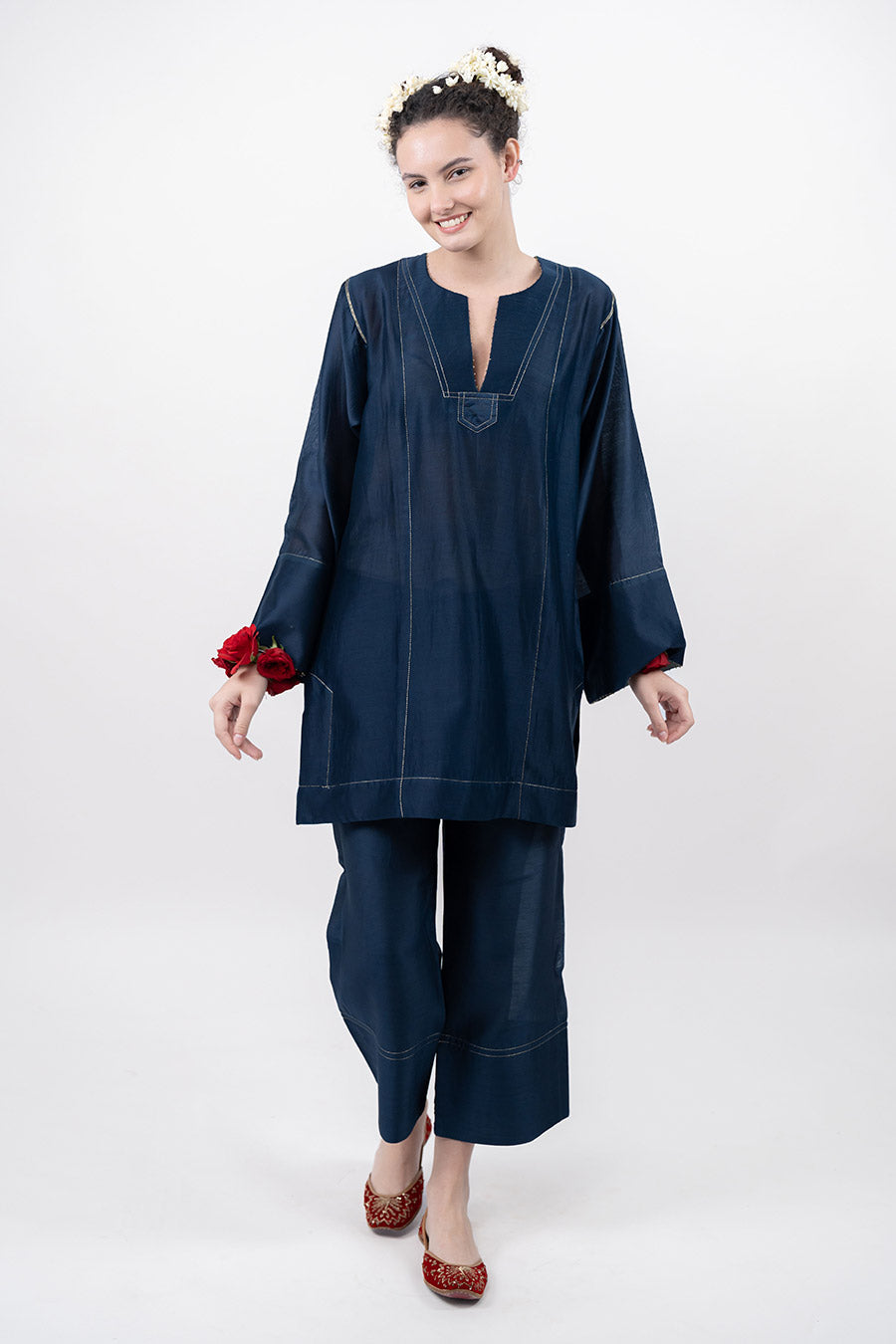 Lumira Navy Blue Chanderi Co-Ord Set