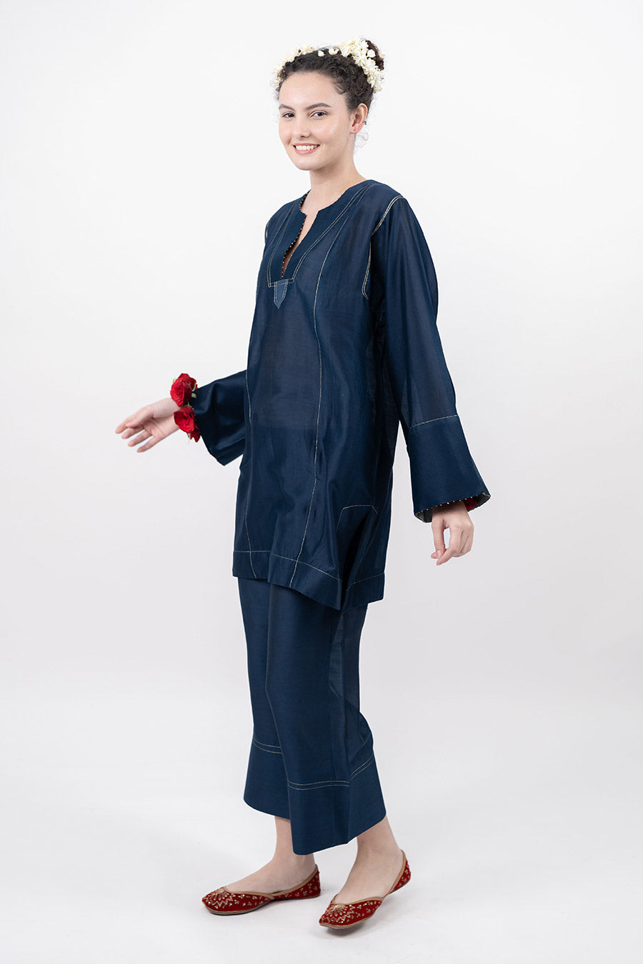 Lumira Navy Blue Chanderi Co-Ord Set
