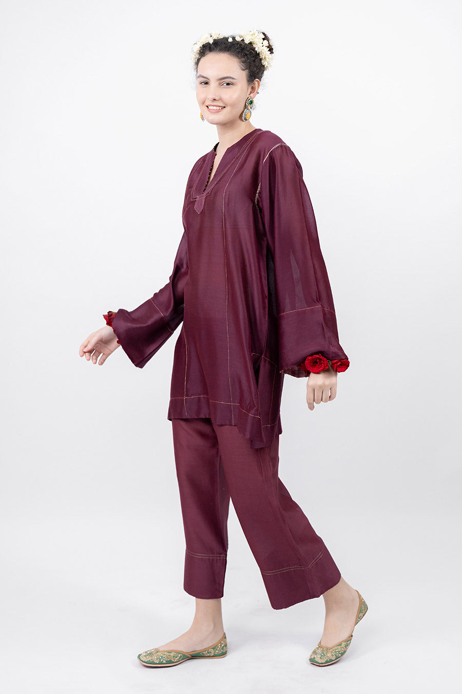 Lumira Burgundy Chanderi Co-Ord Set