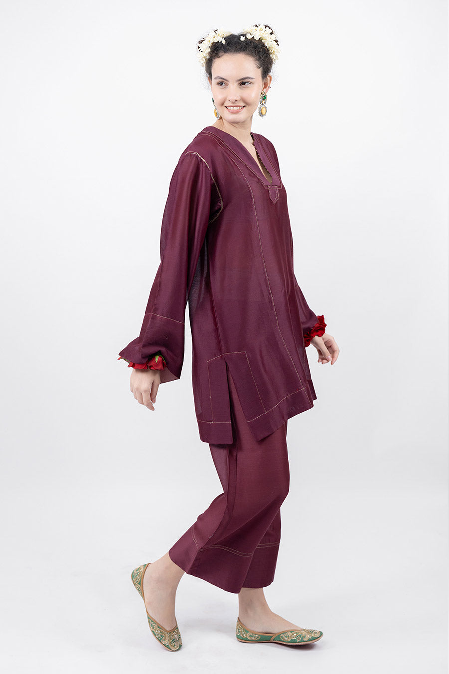 Lumira Burgundy Chanderi Co-Ord Set