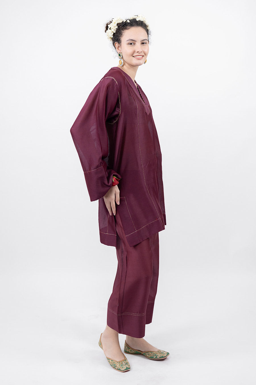 Lumira Burgundy Chanderi Co-Ord Set