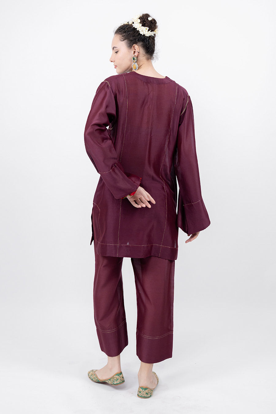 Lumira Burgundy Chanderi Co-Ord Set