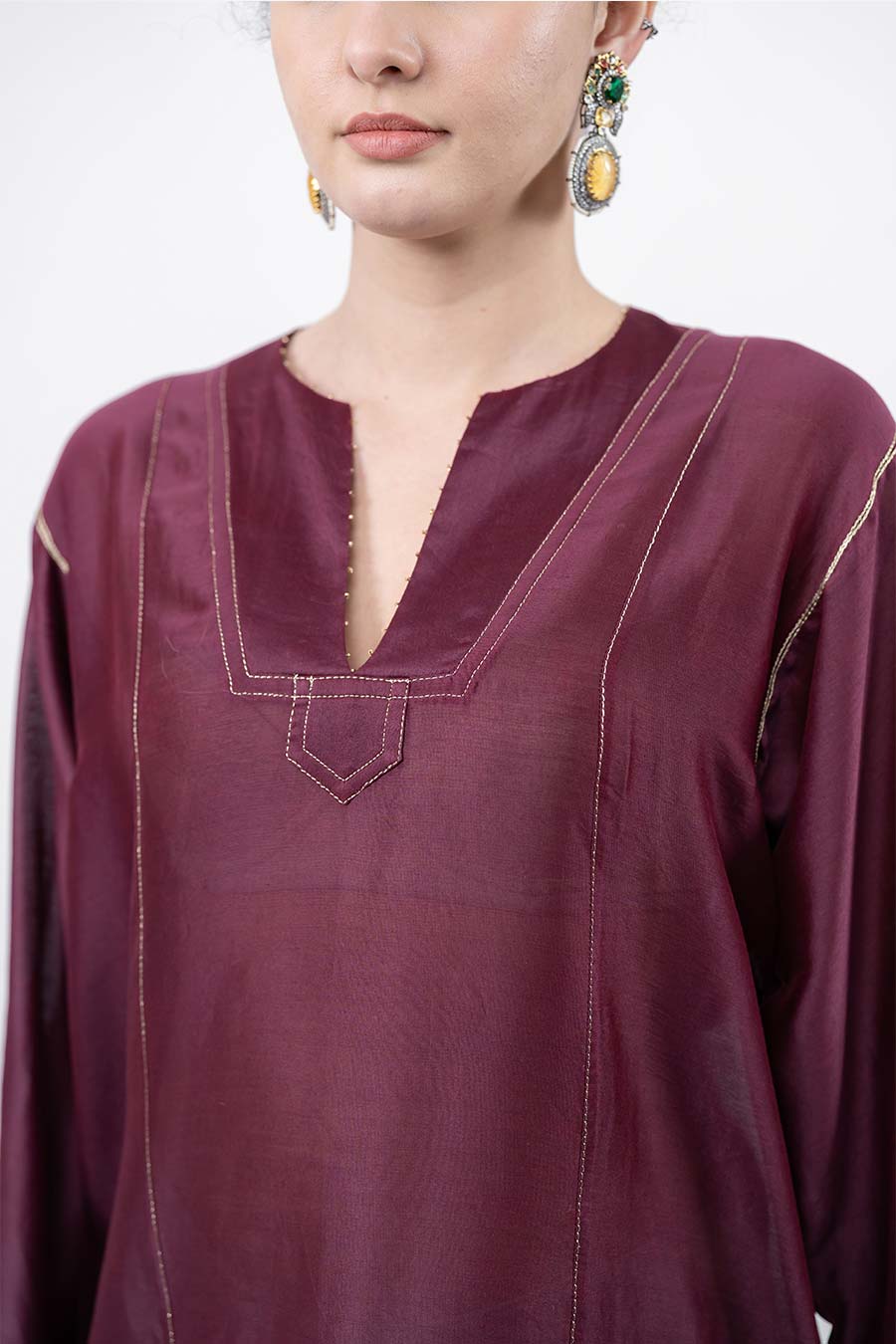 Lumira Burgundy Chanderi Co-Ord Set