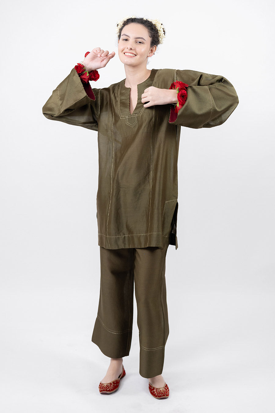 Lumira Moss Green Chanderi Co-Ord Set