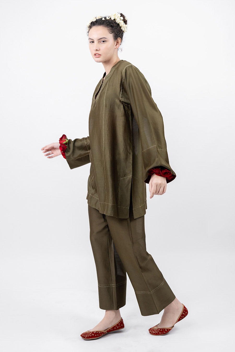 Lumira Moss Green Chanderi Co-Ord Set