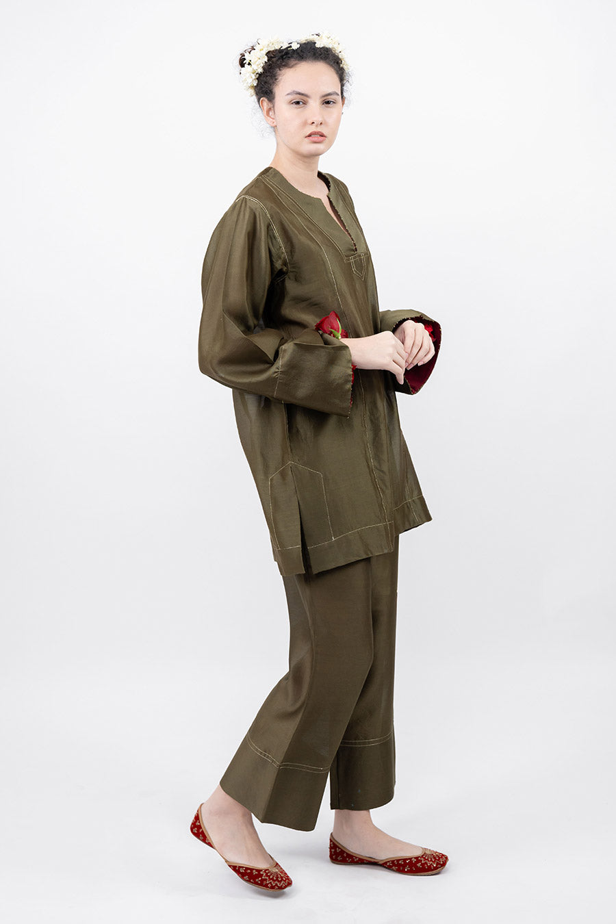 Lumira Moss Green Chanderi Co-Ord Set