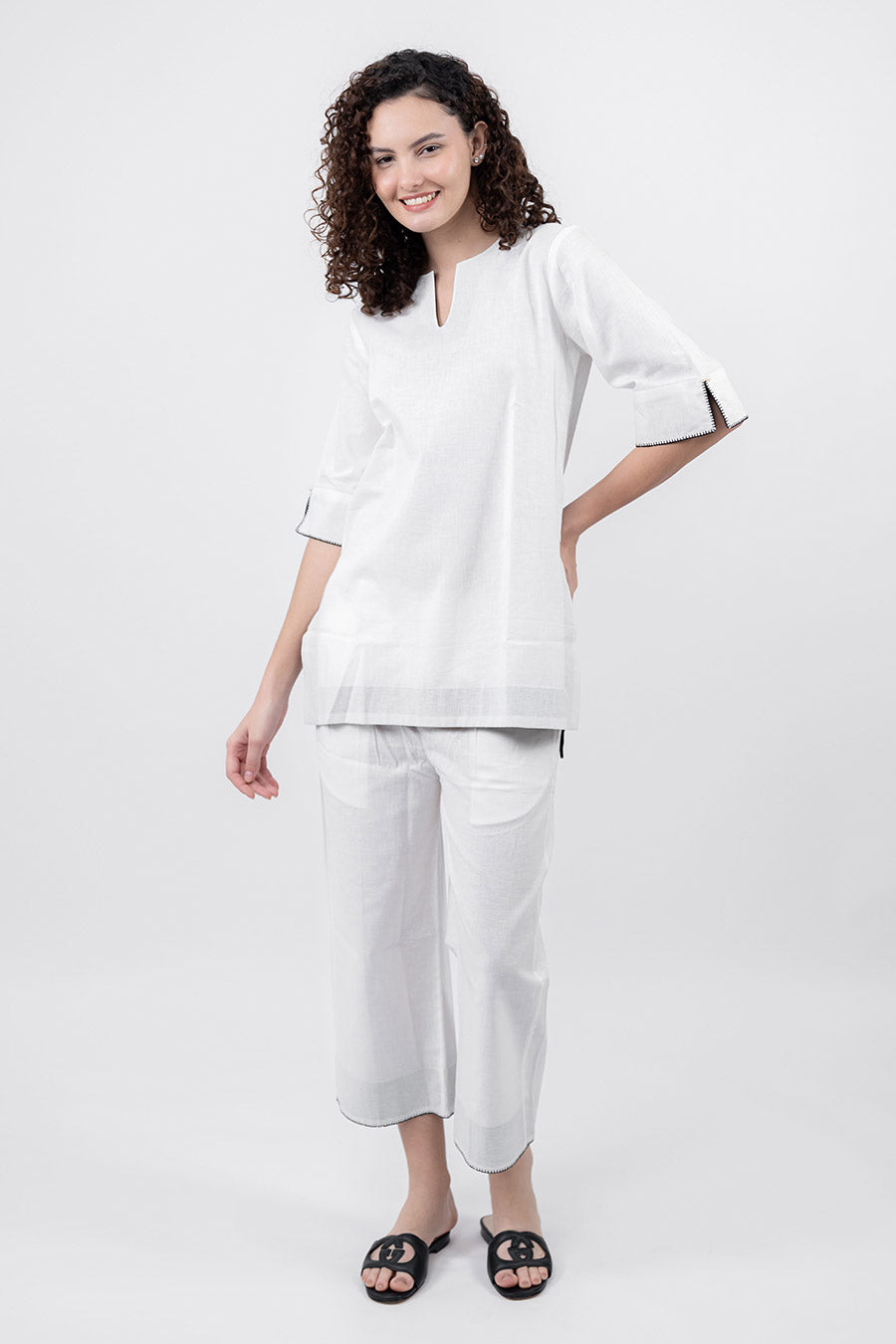 Ziya White Cotton Linen Co-Ord Set