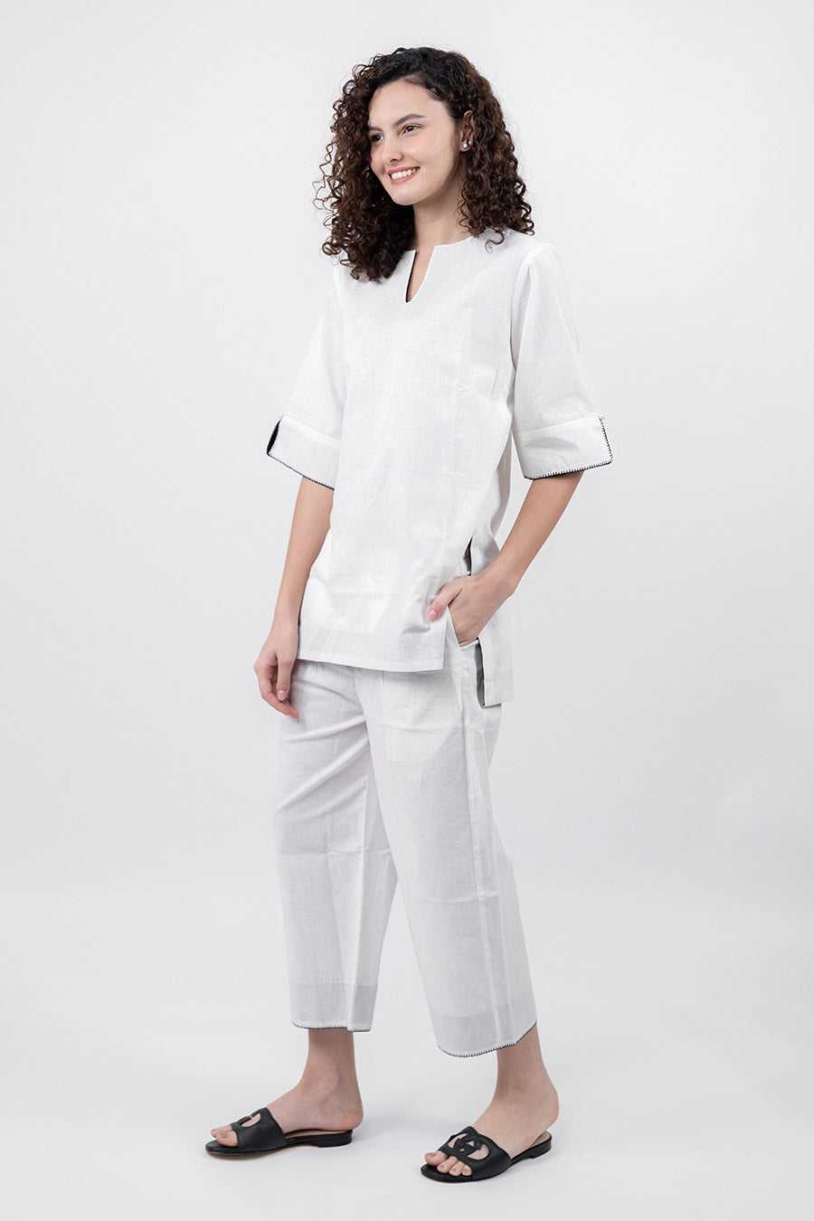 Ziya White Cotton Linen Co-Ord Set