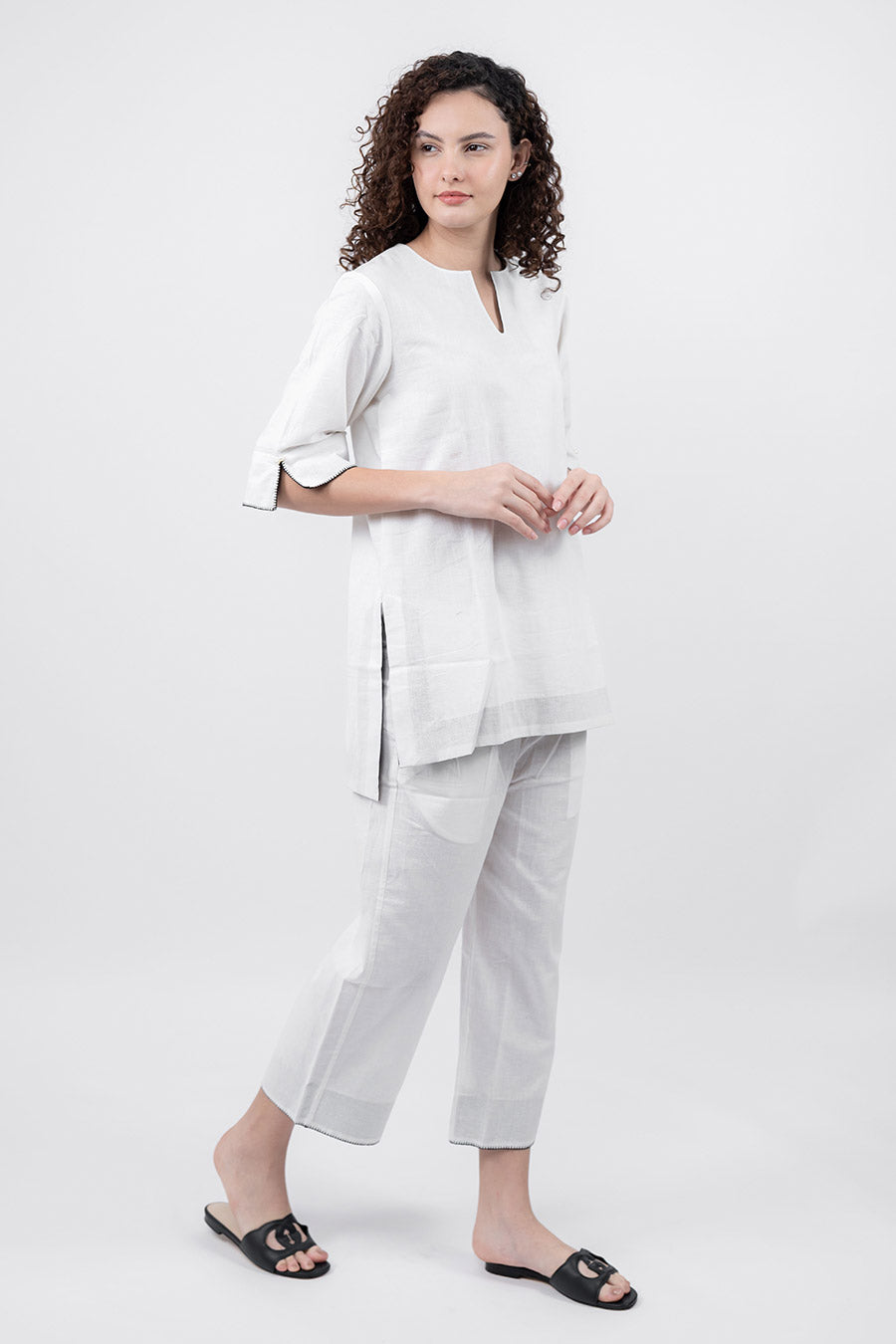 Ziya White Cotton Linen Co-Ord Set