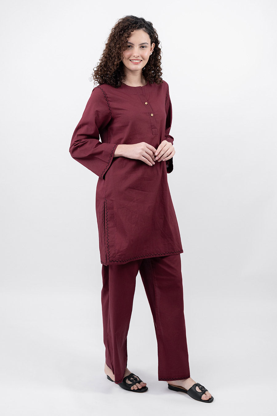 Rise Maroon Cotton Co-Ord Set