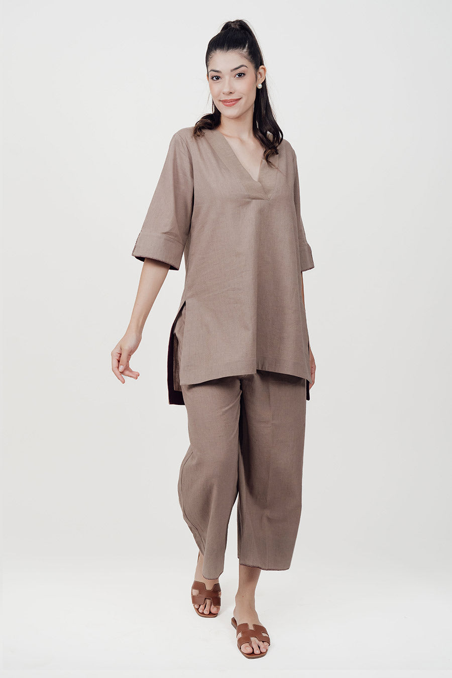 Ziya Beige Cotton Linen Co-Ord Set