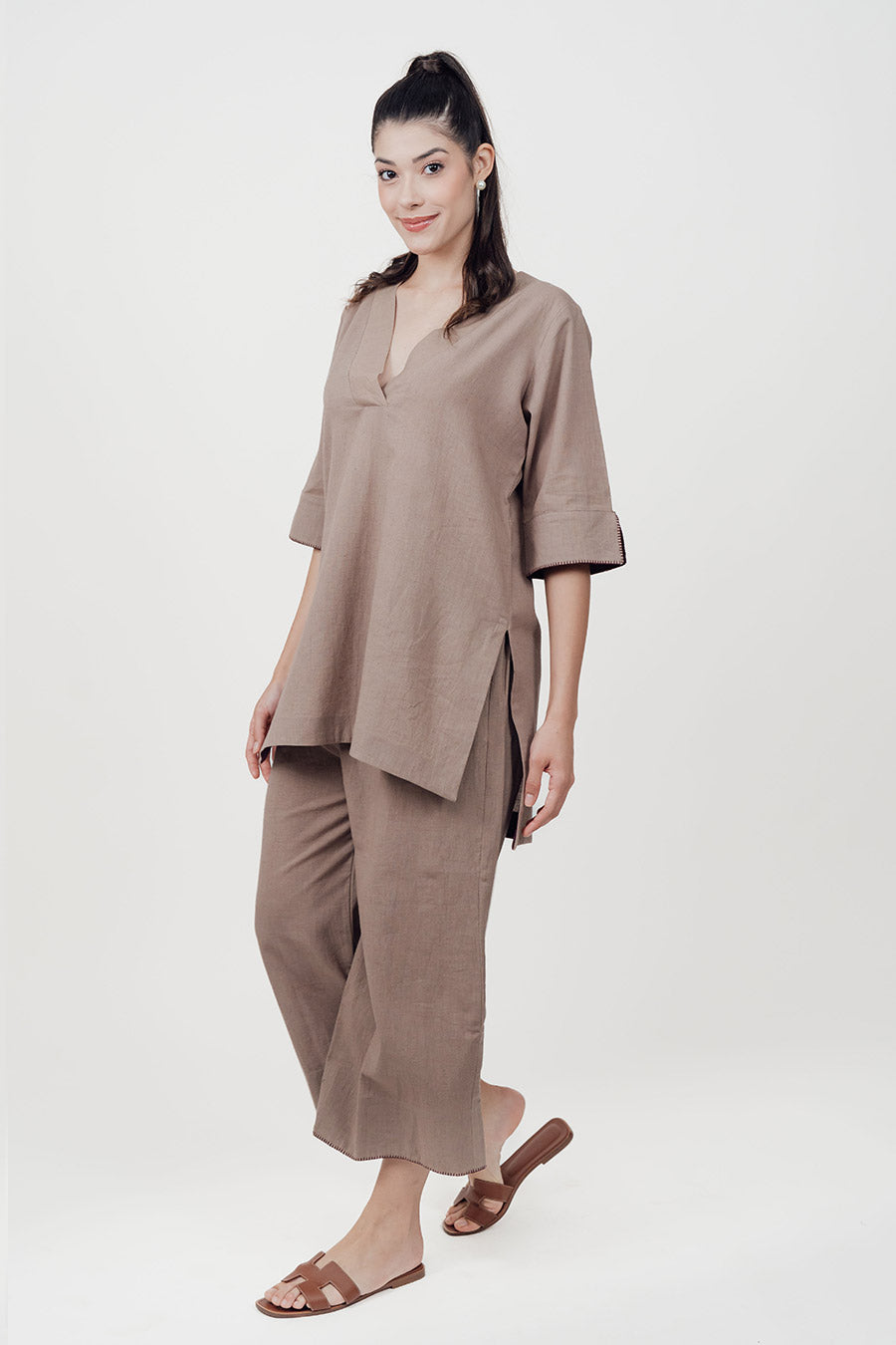 Ziya Beige Cotton Linen Co-Ord Set