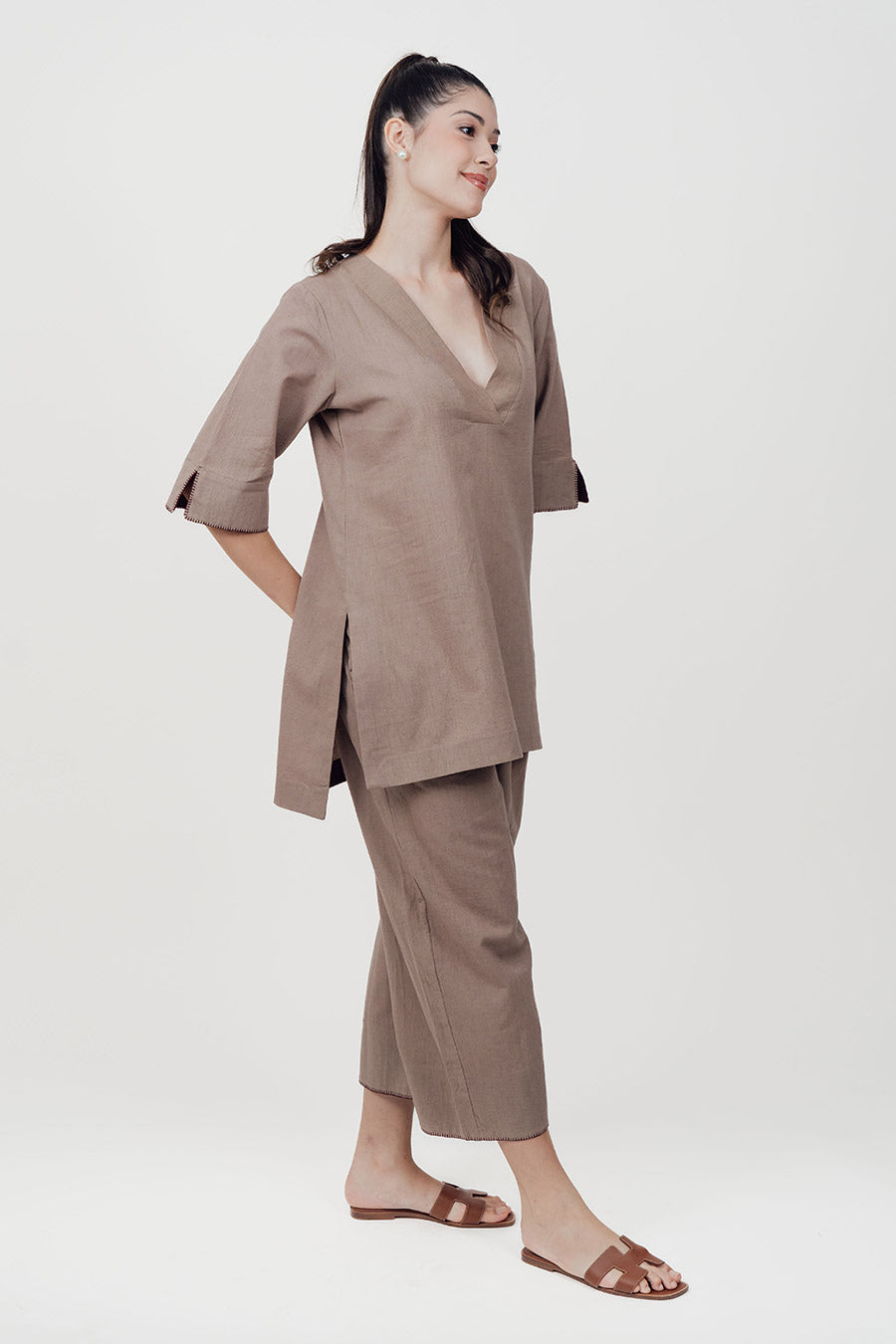 Ziya Beige Cotton Linen Co-Ord Set