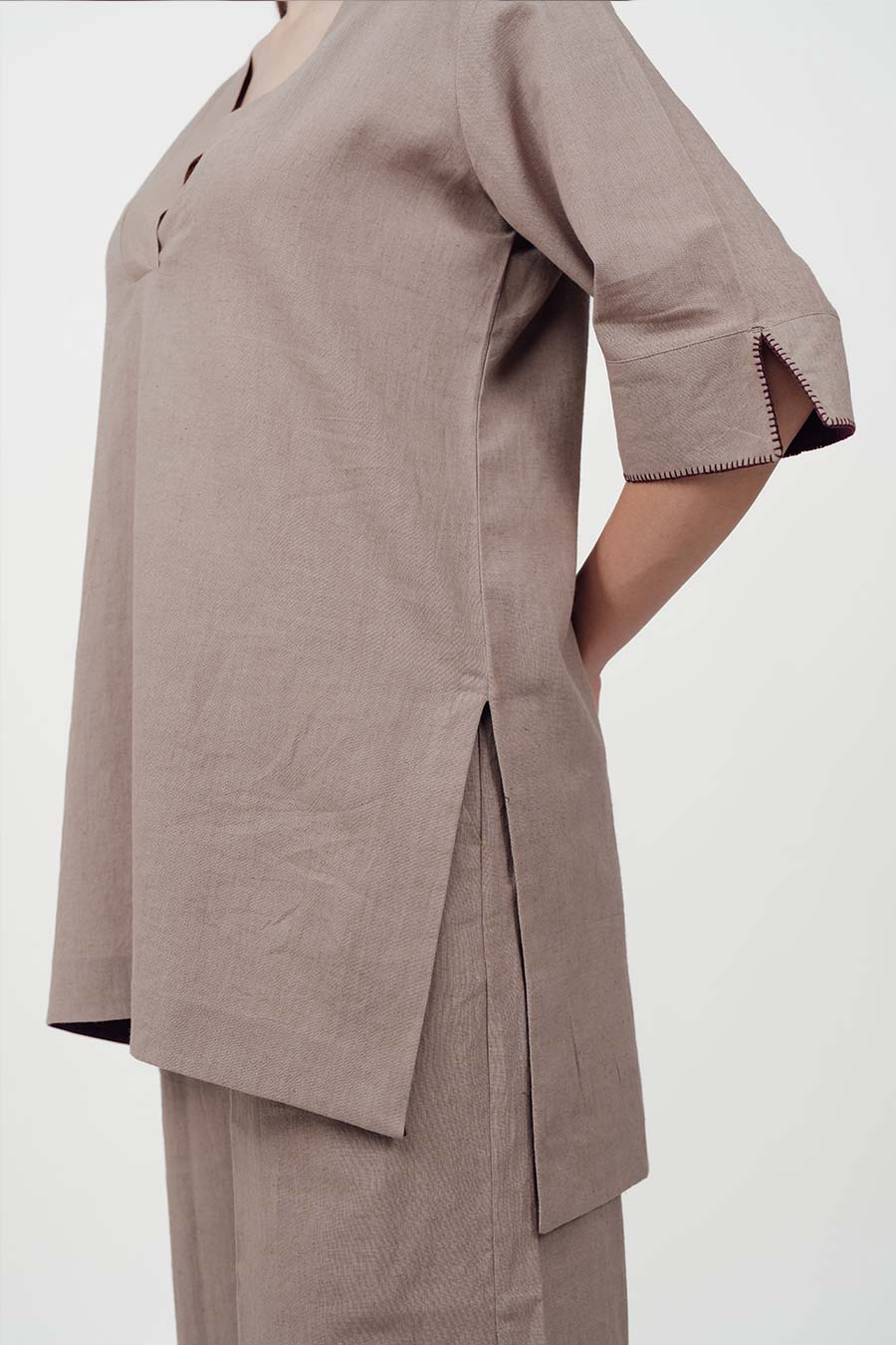 Ziya Beige Cotton Linen Co-Ord Set