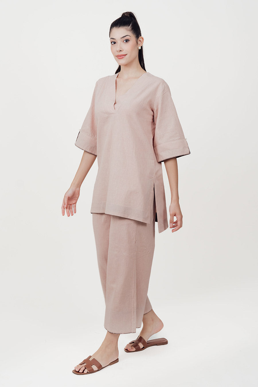 Ziya Champagne Cotton Linen Co-Ord Set