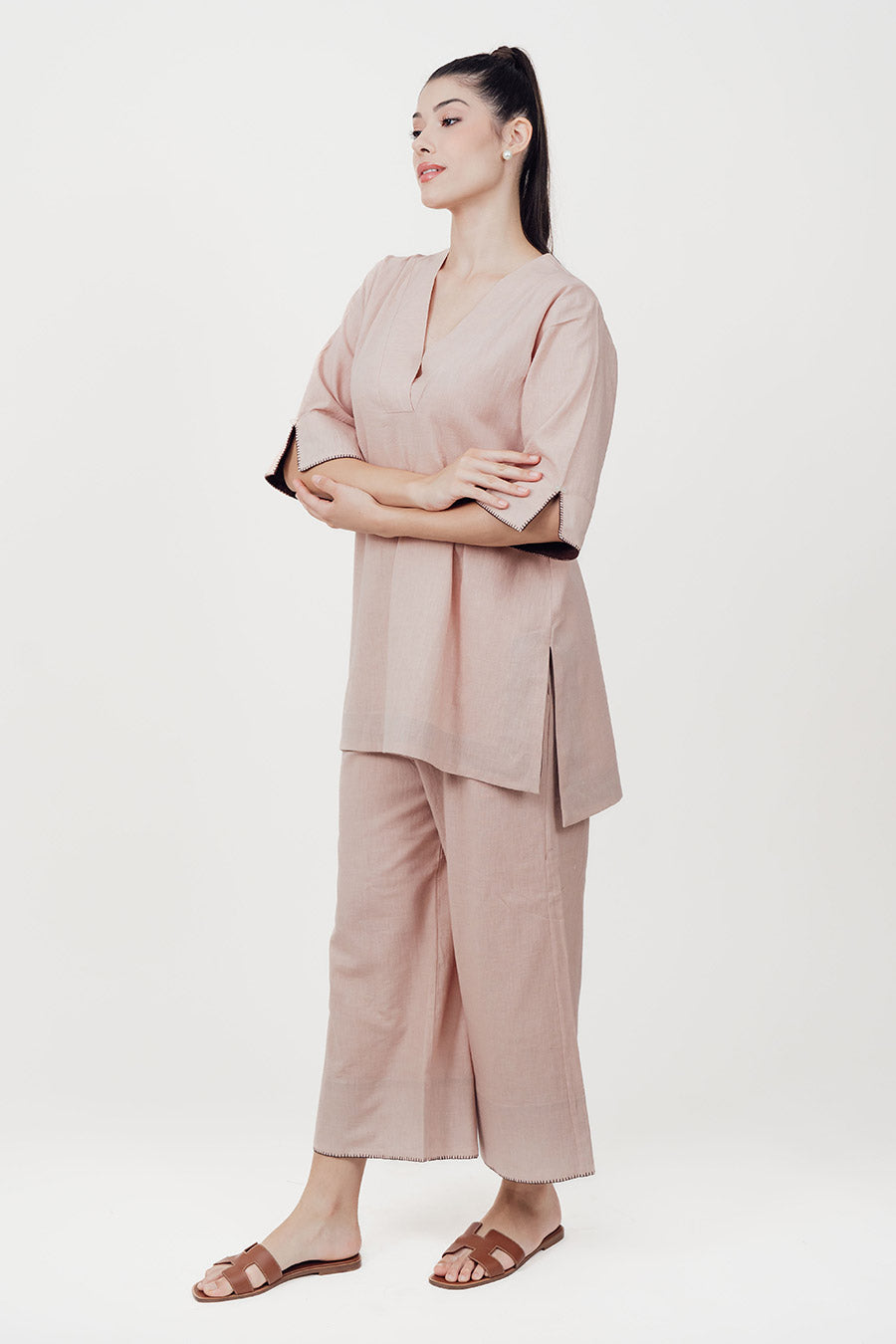 Ziya Champagne Cotton Linen Co-Ord Set