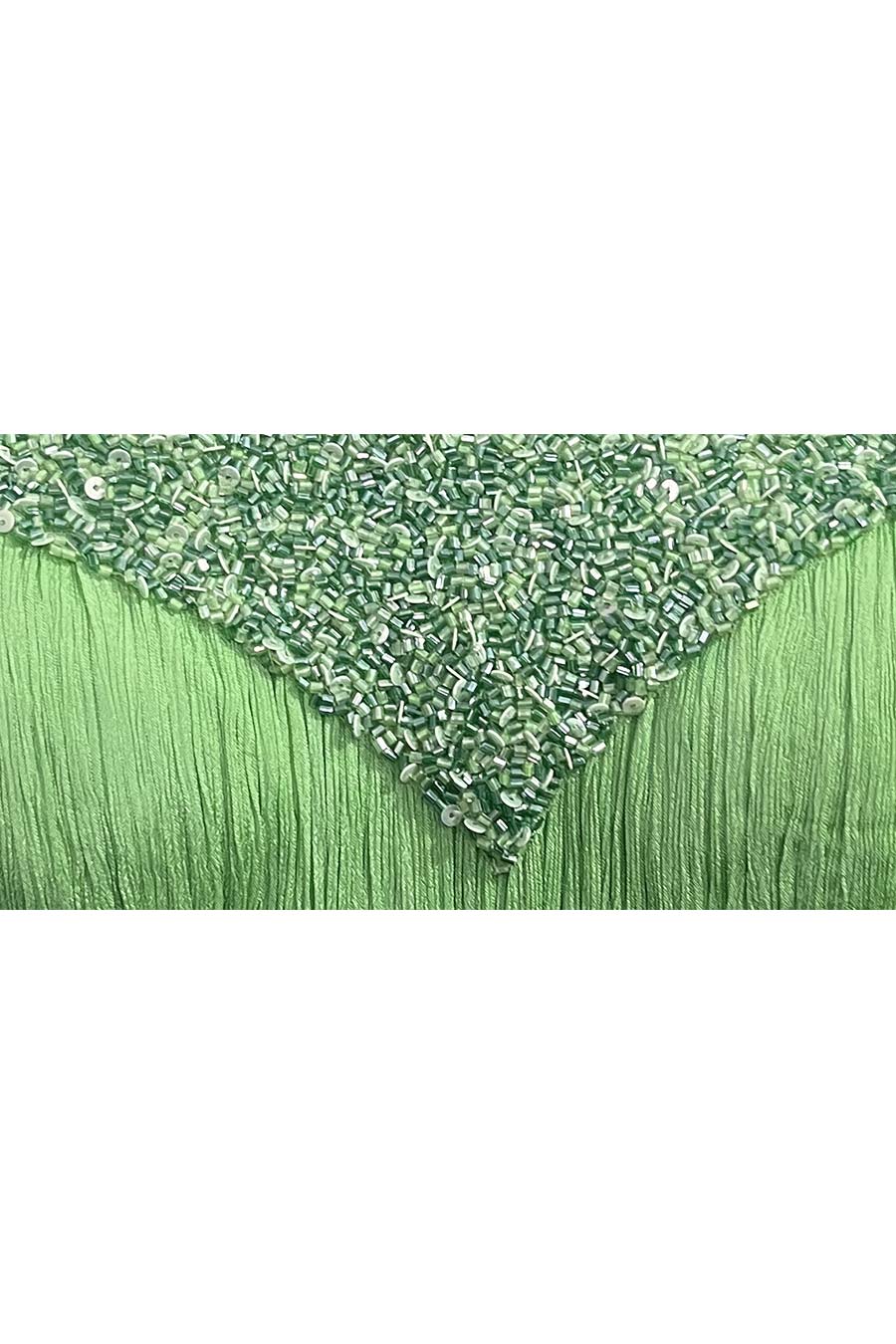 Tea Green Embroidered Pleated Gown