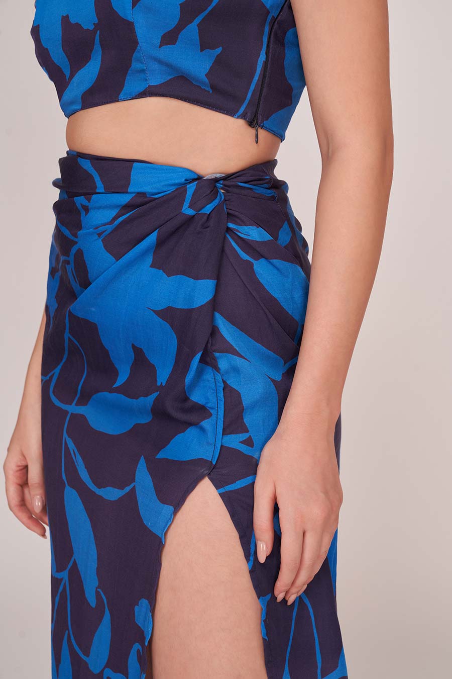 Blue Printed One-Shoulder Top & Long Skirt Co-Ord Set