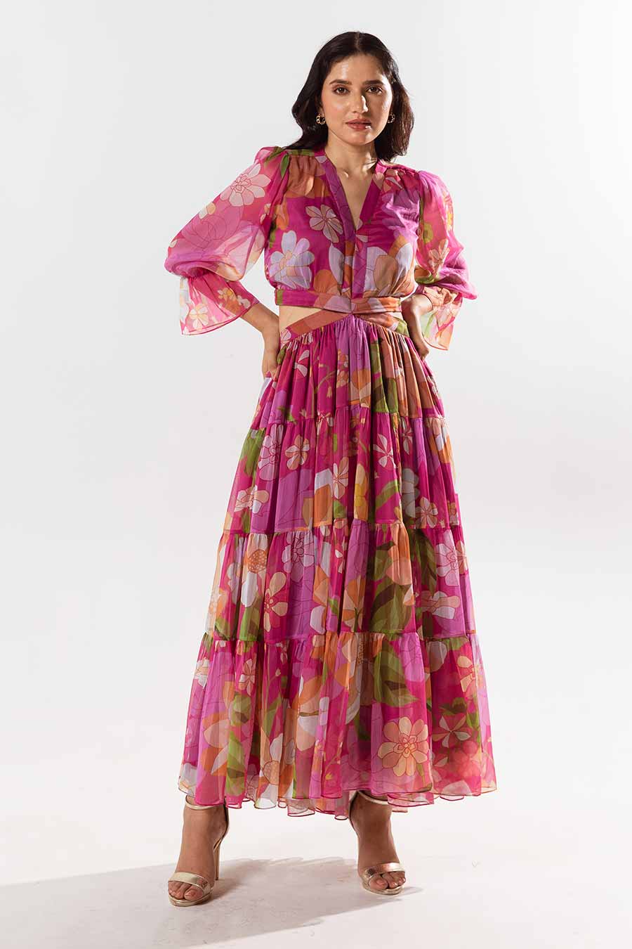 Magenta Printed Fleur Dress