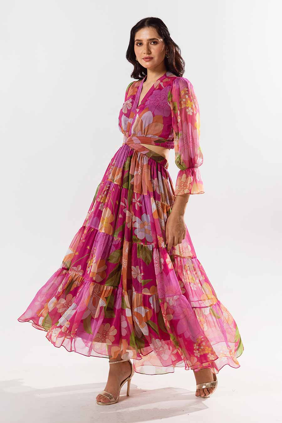 Magenta Printed Fleur Dress