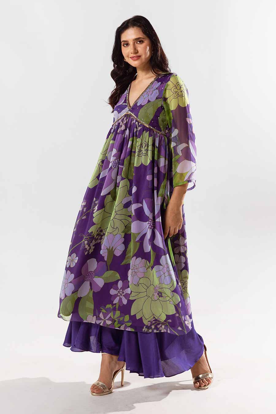 Voilet Printed Kurta and Pant Set
